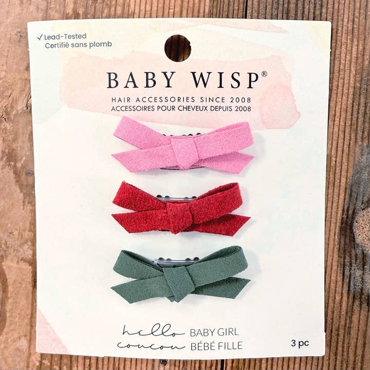 Coffret cadeau à 3 pinces à pinces pour bébé fille en faux daim noué à la main pour la vente par Baby Wisp