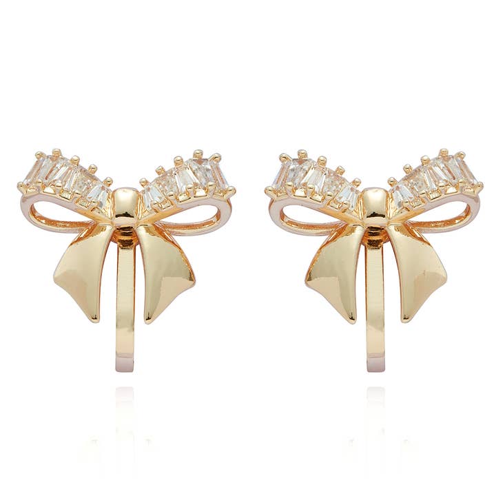 Boucles d'oreilles à clip plaquées or avec nœud scintillant pour la vente par Joe Davies