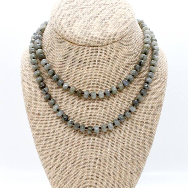 Collier Long en Perles de Labradorite Noué à la Main - NL-LB pour la vente par LIZOU