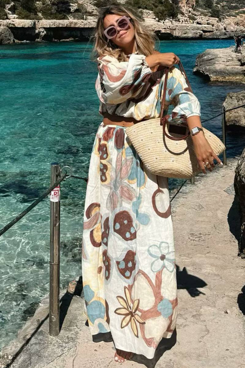 BLUE Floral Off-Shoulder Skirt Set for wholesale on Faire2