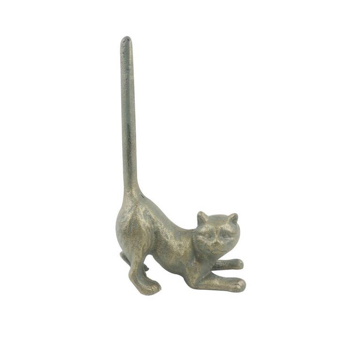 Antique Bronze Cast Iron Cat Paper Towel Holder 10" for wholesale by Hampton Ironworks