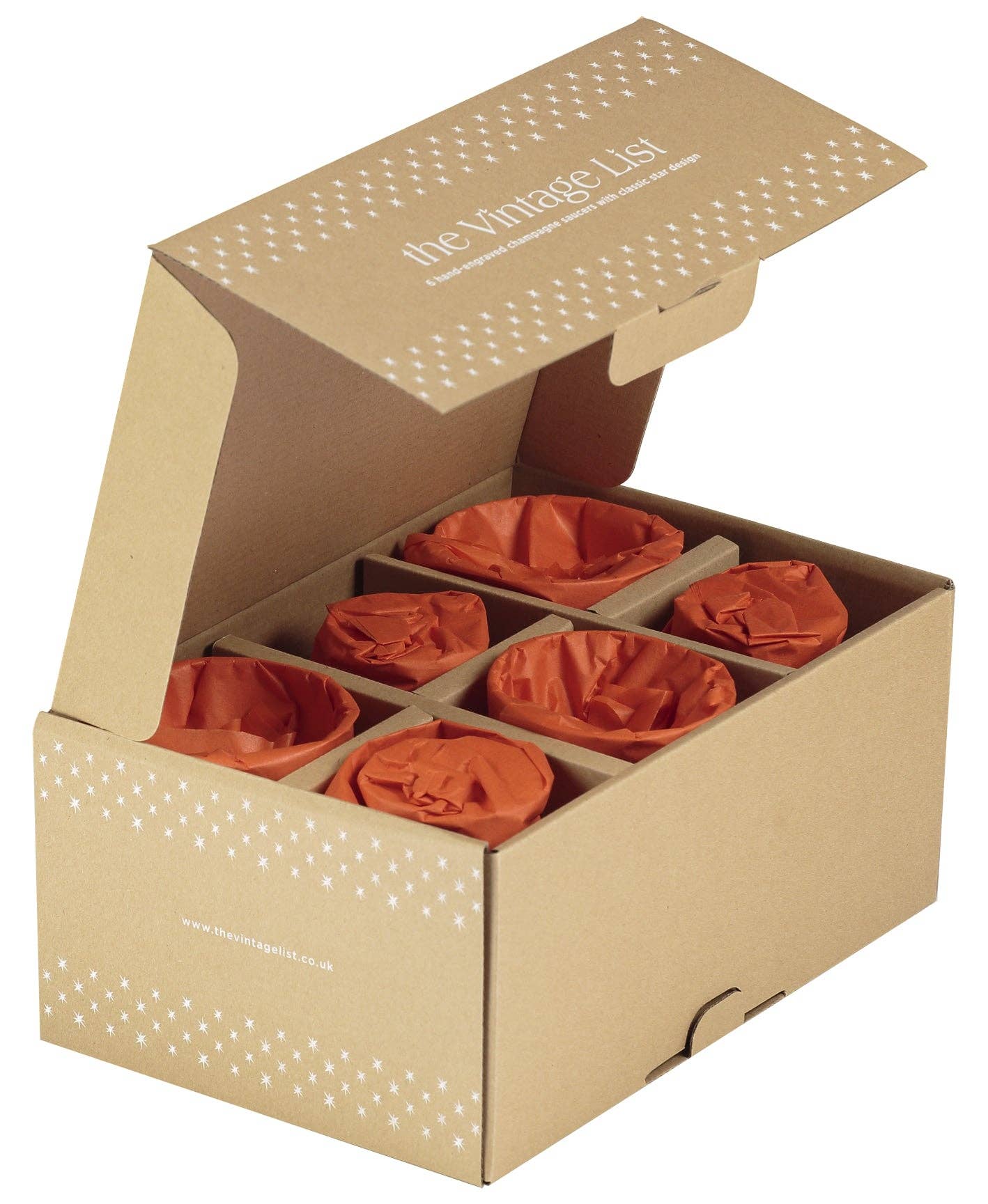 The Vintage List - Wholesale Champagneglas - Set van zes kristallen champagnecoupeglazen met sterrenontwerp2