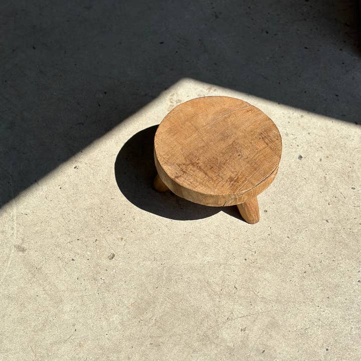 Office Objets - Wholesale Stool - Small low three-legged stool in upcycled blond teak D:30 H:1548