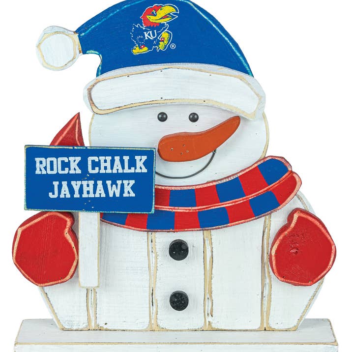 Kansas Noël Jayhawks Bonhomme de Neige Chunky Stander pour la vente par Hanna's Handiworks