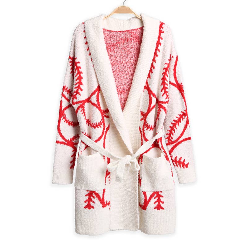 ROUGE Peignoir doux à motif de baseball avec poches avant en vente sur Faire1