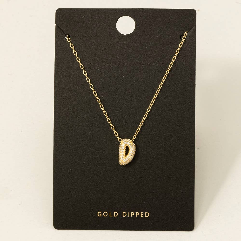 Fame Accessories - Wholesale Pendant/Charm Necklace - Gold Dipped Cz Pave Bubble Letter Pendant Necklace5