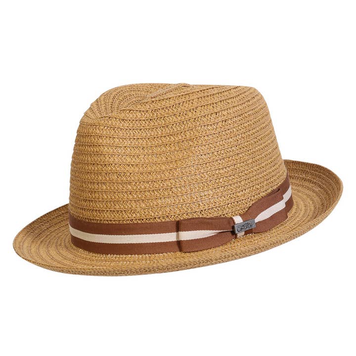 Tan Avondale Straw Fedora Hat for wholesale on Faire