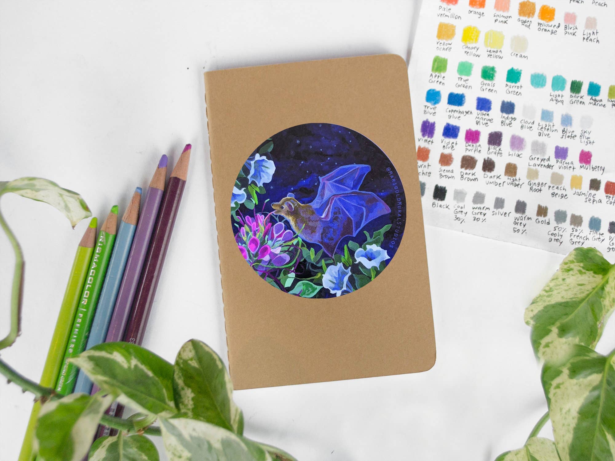 Marigold Art Studios - Wholesale Sticker - Bat Pollinating Flowers Sticker1