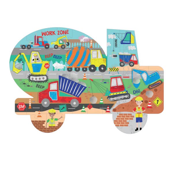 Construction 40pc "Truck" Shaped Jigsaw with Shaped Box for wholesale by Floss and Rock - UK/EU