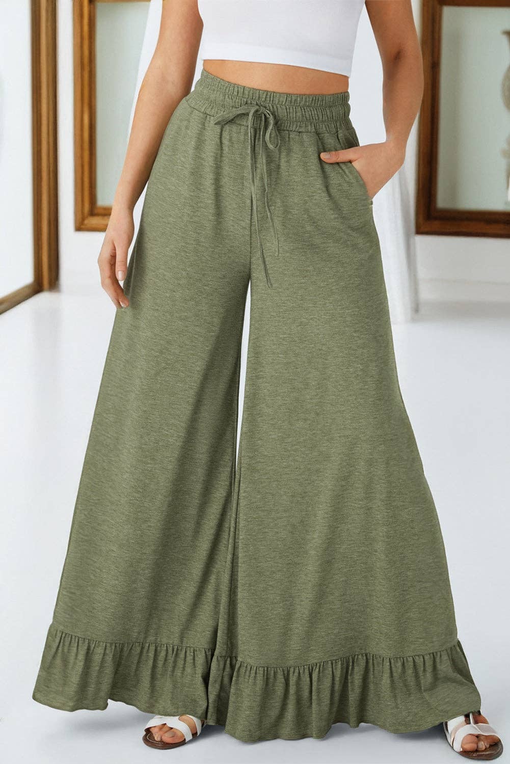 FASHION BLVD - Wholesale Pants - Women's - FB Ruffle Wide Leg High Waist Pants