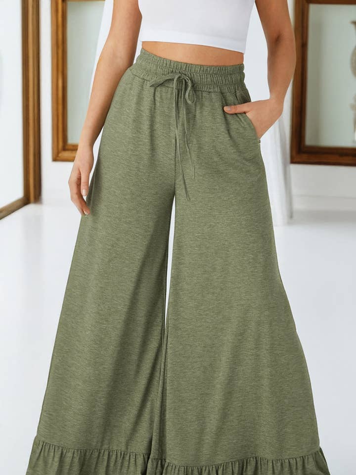 FASHION BLVD - Wholesale Pants - Women's - FB Ruffle Wide Leg High Waist Pants0