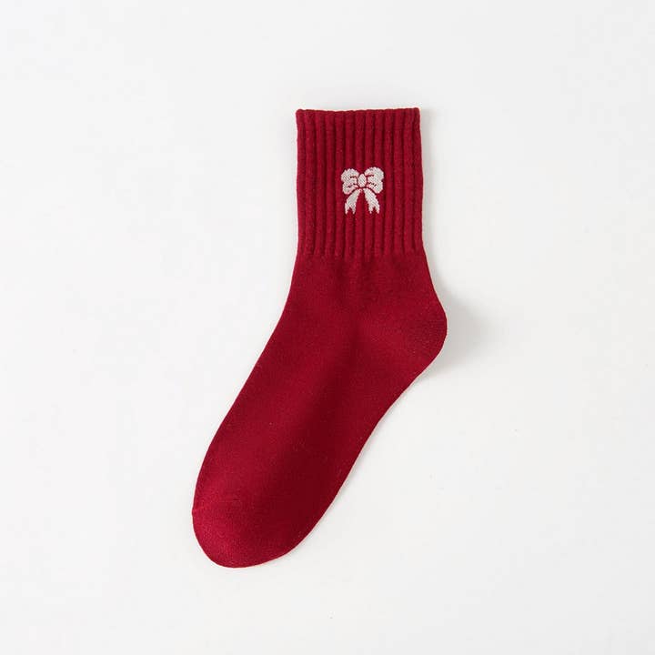 ACCITY - Wholesale Socks - Women's - CHRISTMAS RED BOWS SOCKS FOR WOMEN_CWMS1371