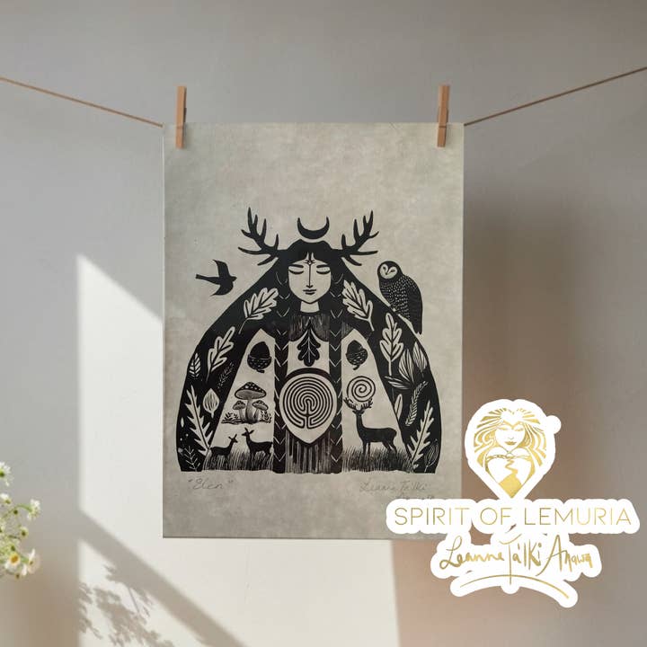 Impresión de Arte Popular de Elen de los Caminos en Estilo Linograbado, Tamaño A4 para venta al por mayor de Spirit of Lemuria