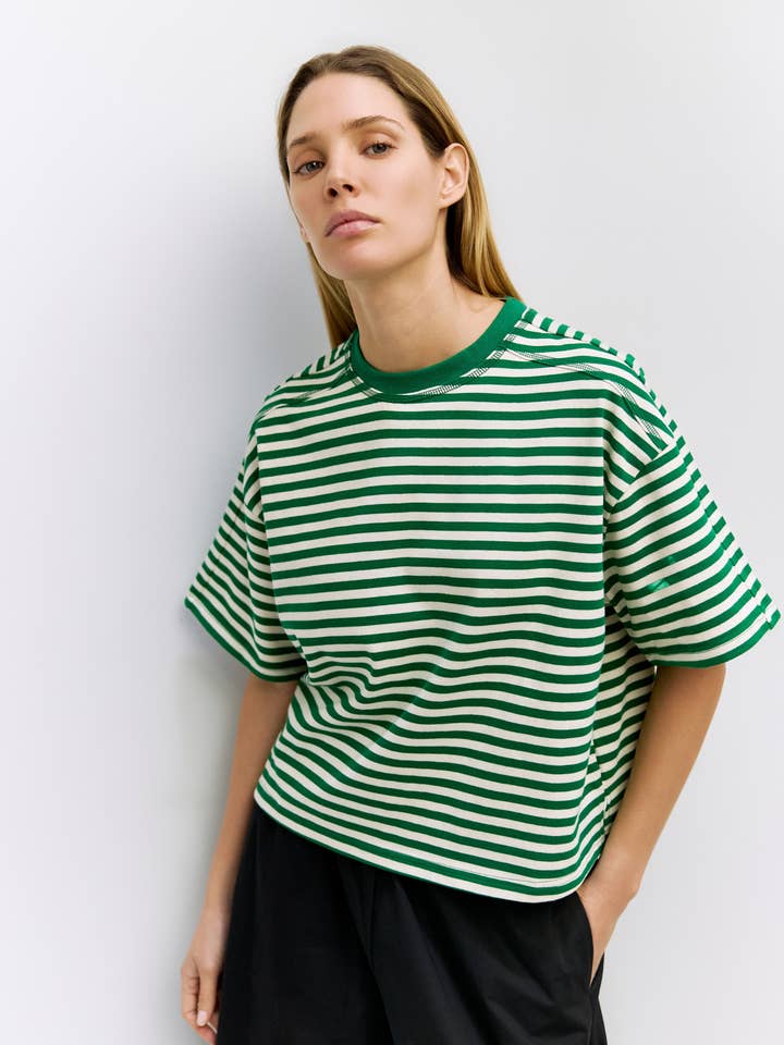 The Max Top | Striped Boxy Elbow Tee for wholesale by All Row
