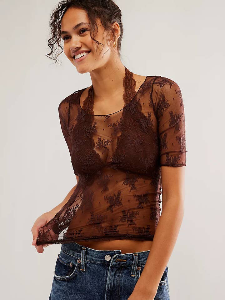 Sheer Lace Short Sleeve Top for wholesale by Hope & Sunshine