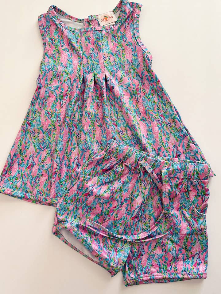 Sleeveless Floral Set - Pink for wholesale by Just Peachy Smocks + Peachy Sleepy Bamboo