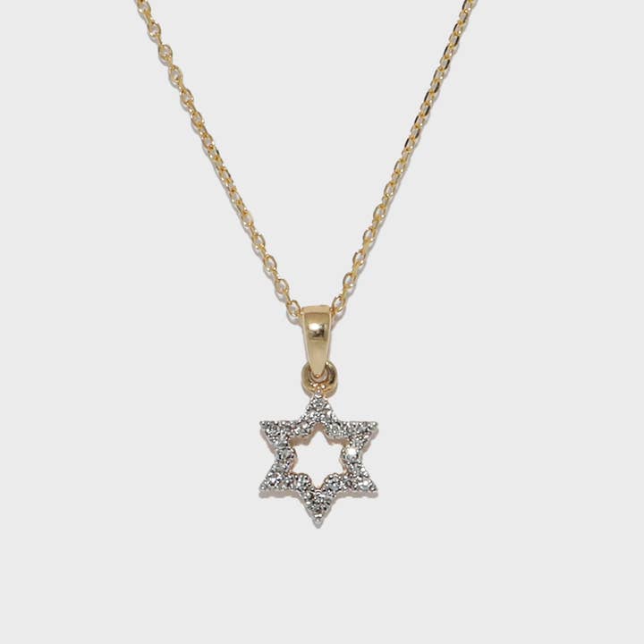 Collana con ciondolo Stella di David in diamanti e oro 14K di alta gioielleria per la vendita all'ingrosso da parte di Dalbit New York Jewelry