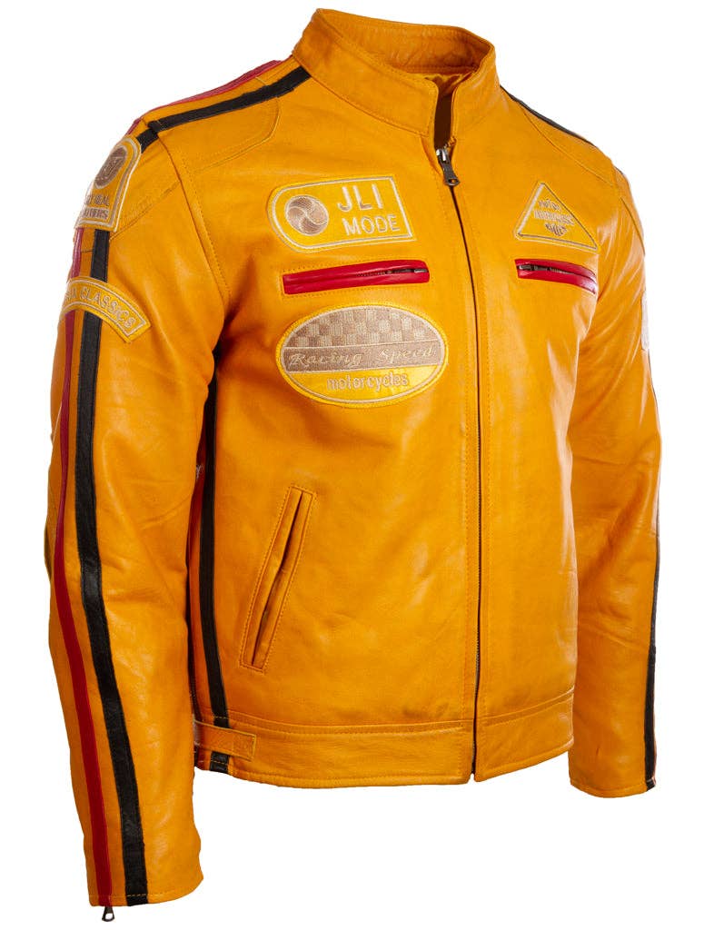 Aviatrix - Wholesale Leather Jacket - Men's - CXUS Men's Racing Biker Jacket - Yellow2