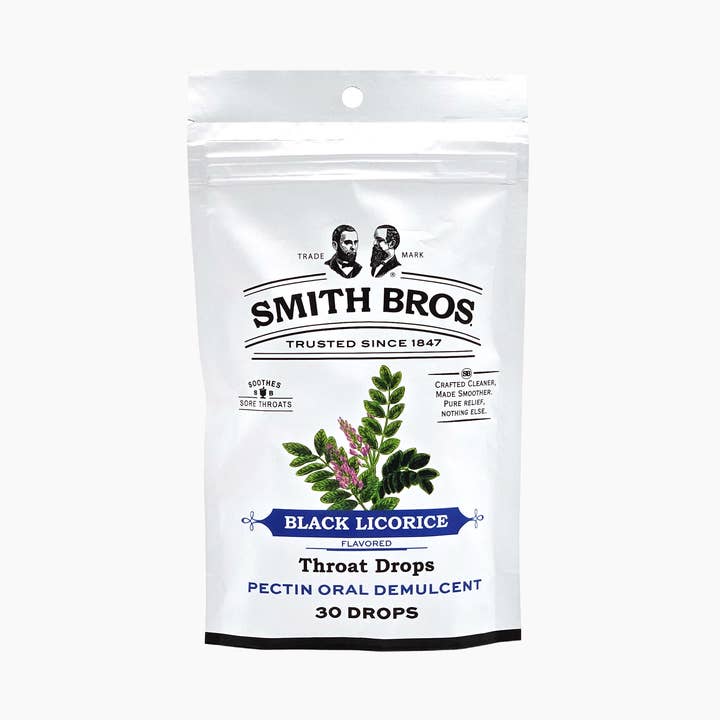 Sac de gouttes pour la gorge à la réglisse noire Smith Brothers - 30 Ct pour la vente par BT Remedies