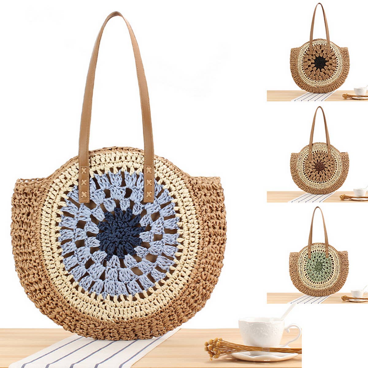 ACCITY - Wholesale Beach Bag - SIMPLE ROUND SHOULDER STRAW BAG_CWAB20169