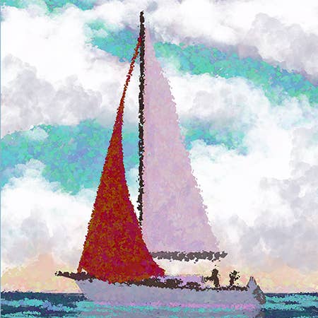 Sejl væk Fin kystkunst Sejlbåd lærred for engroshandel hos William DePaula Fine Art