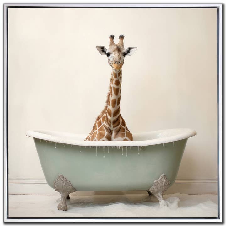 Bathroom Giraffe Joy Canvas Wall Art for wholesale by Streamline Art