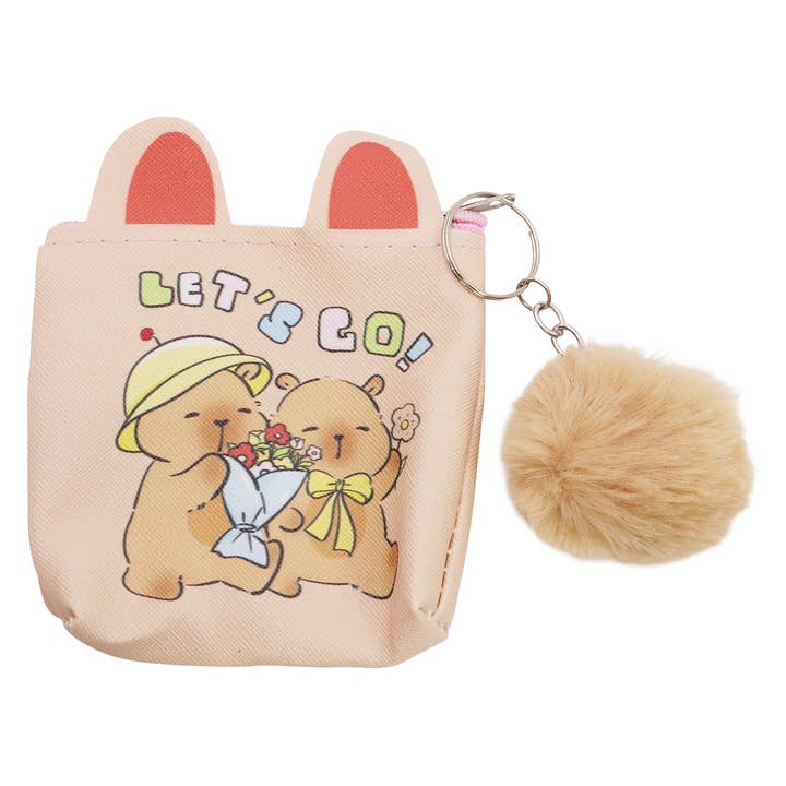 ASSORTED Capybara Pom Pom Vegan Leather Coin Purse Bag for wholesale on Faire6