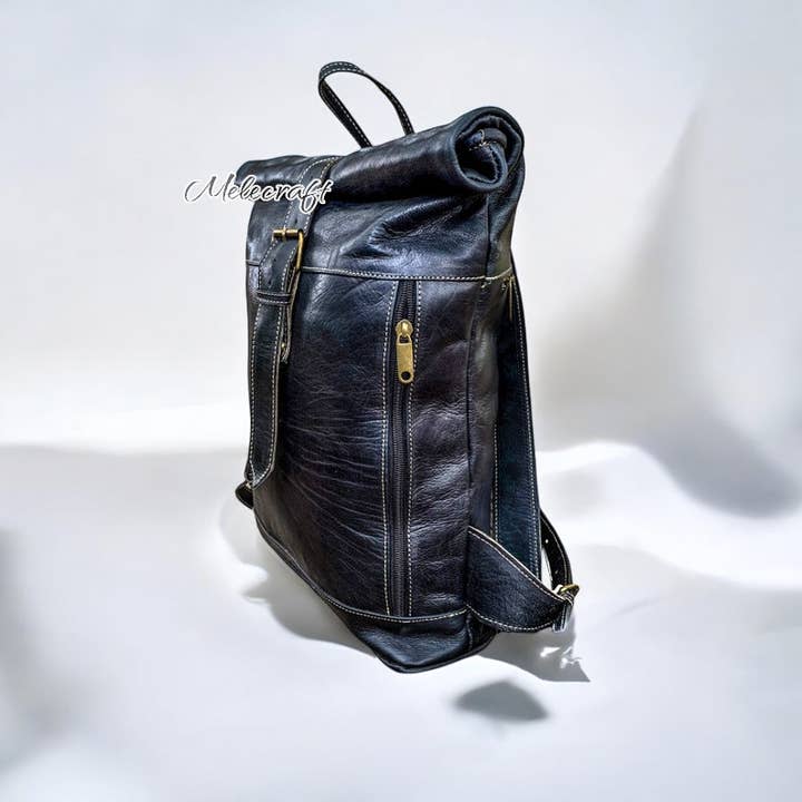 Melecraft – wholesale Backpack – Unisex – Handcrafted Black Leather Backpack – Minimalist Travel Bag1