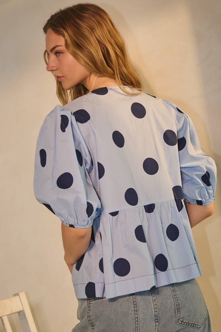 Oddi - Wholesale Blouse - Women's - Polka Dot Printed Puffed Sleeve Blouse4