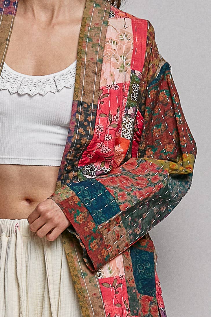 TAUPE PINK MULTI Long Sleeve Padded Kimono Jacket for wholesale on Faire5