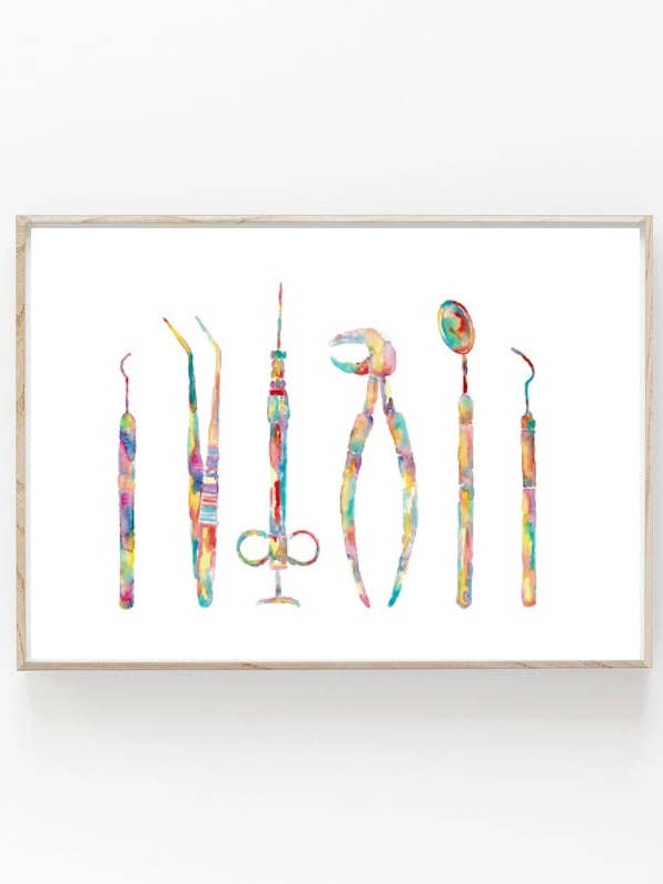 Dentist Tools Watercolor Print for wholesale by Goodfairyart