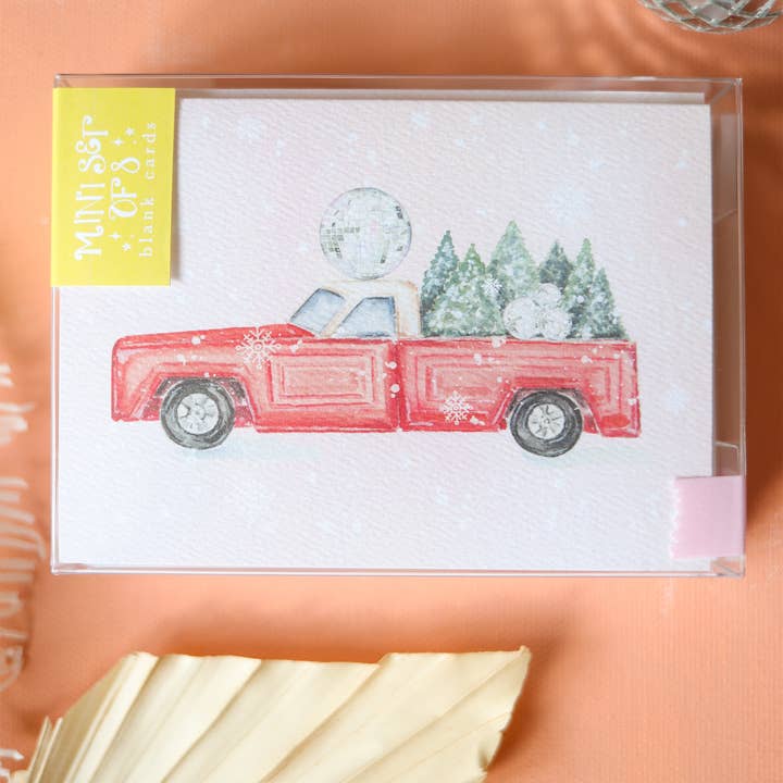 Stephanie Tara Stationery – Engroshandel Julekort – Disco bold juletræ lastbil mini kort boxed sæt