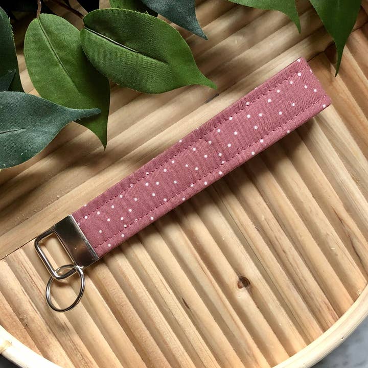 Mauve Tiny Polka Dot Print Fabric Wristlet Keychain, Key Fob for wholesale by MDStickerShop