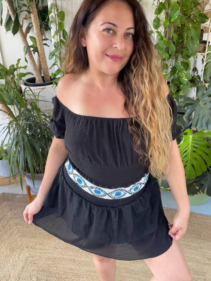 Hand beaded evil eye belt or hat band for wholesale by Pink and Silver