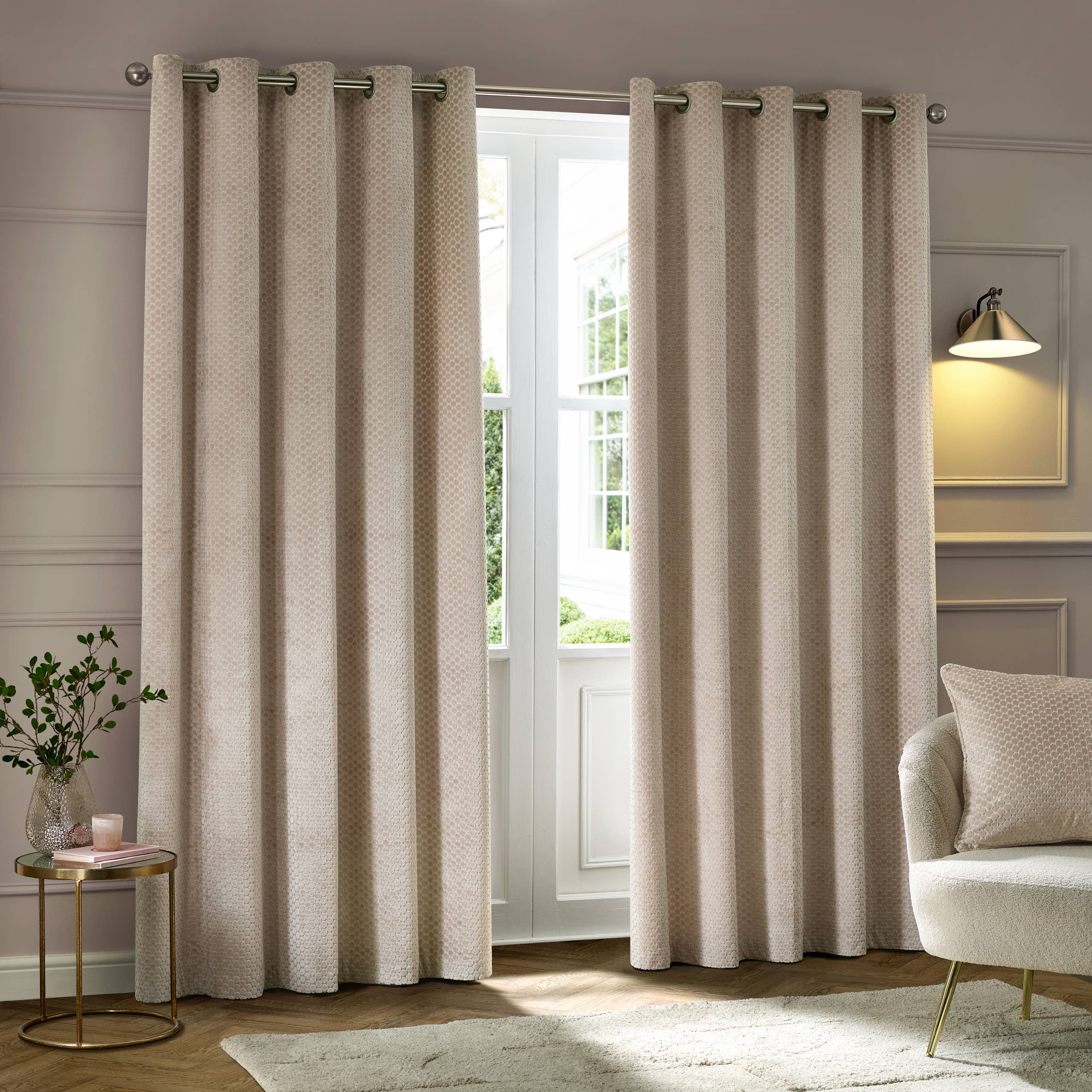 Neptune Velvet Room Darkening Eyelet Curtains Champagne for wholesale on Faire1