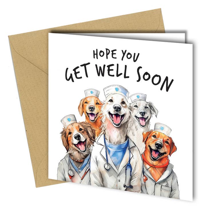 #1673 GET WELL SOON FUNNY GREETING CARD Nursing Dogs for wholesale by Close to the Bone Greeting Cards and Gifts