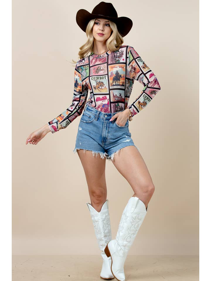 T1509-6305-Karen Rodeo Wild Mesh Print Top for wholesale on Faire1