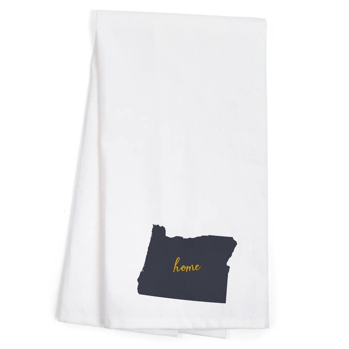 ORGANIC TEA TOWEL Oregon, Home State, Gray on White for wholesale by Lantern Press