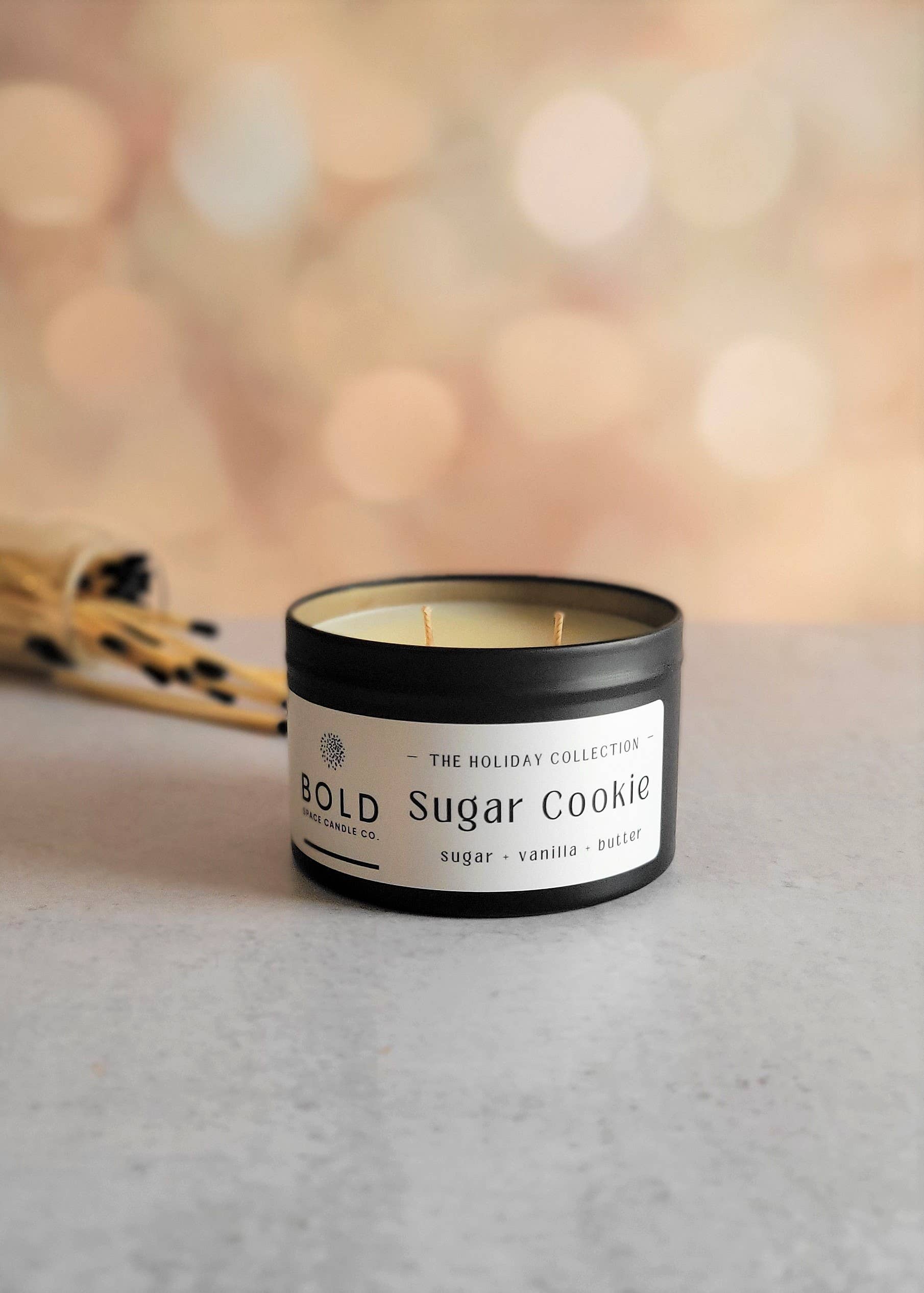 Bold Space Candle Co. - Wholesale Jar/filled candle - Sugar Cookie - 6 oz. Matte Black Soy Candle Tin2