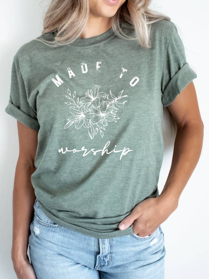 Christian Olive Made to Worship Tultex Faith Graphic Tee and other Purchase Wholesale christian tee. Free Returns & Net 60 Terms on Faire trending on Faire.