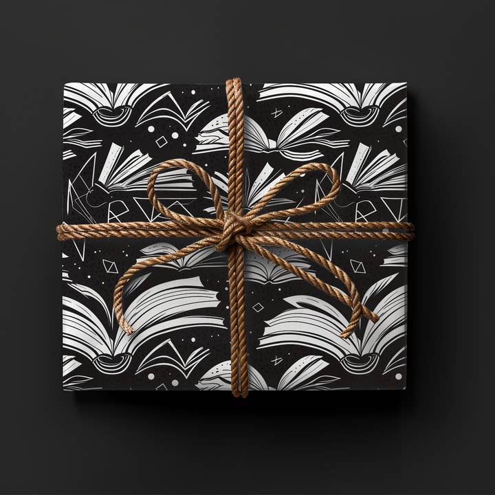 Lokipawz - Wholesale Flat Wrap - Booked & Bewitched – Black & White Literary Wrapping Paper5