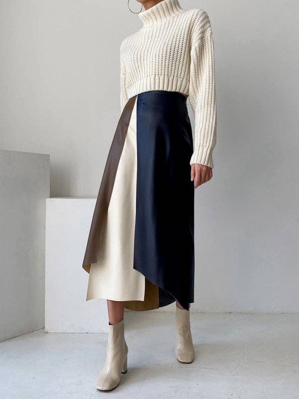 COLORFUL A-Line High Waisted Asymmetric Contrast Color Split-Front Skirts Bottoms for wholesale on Faire6