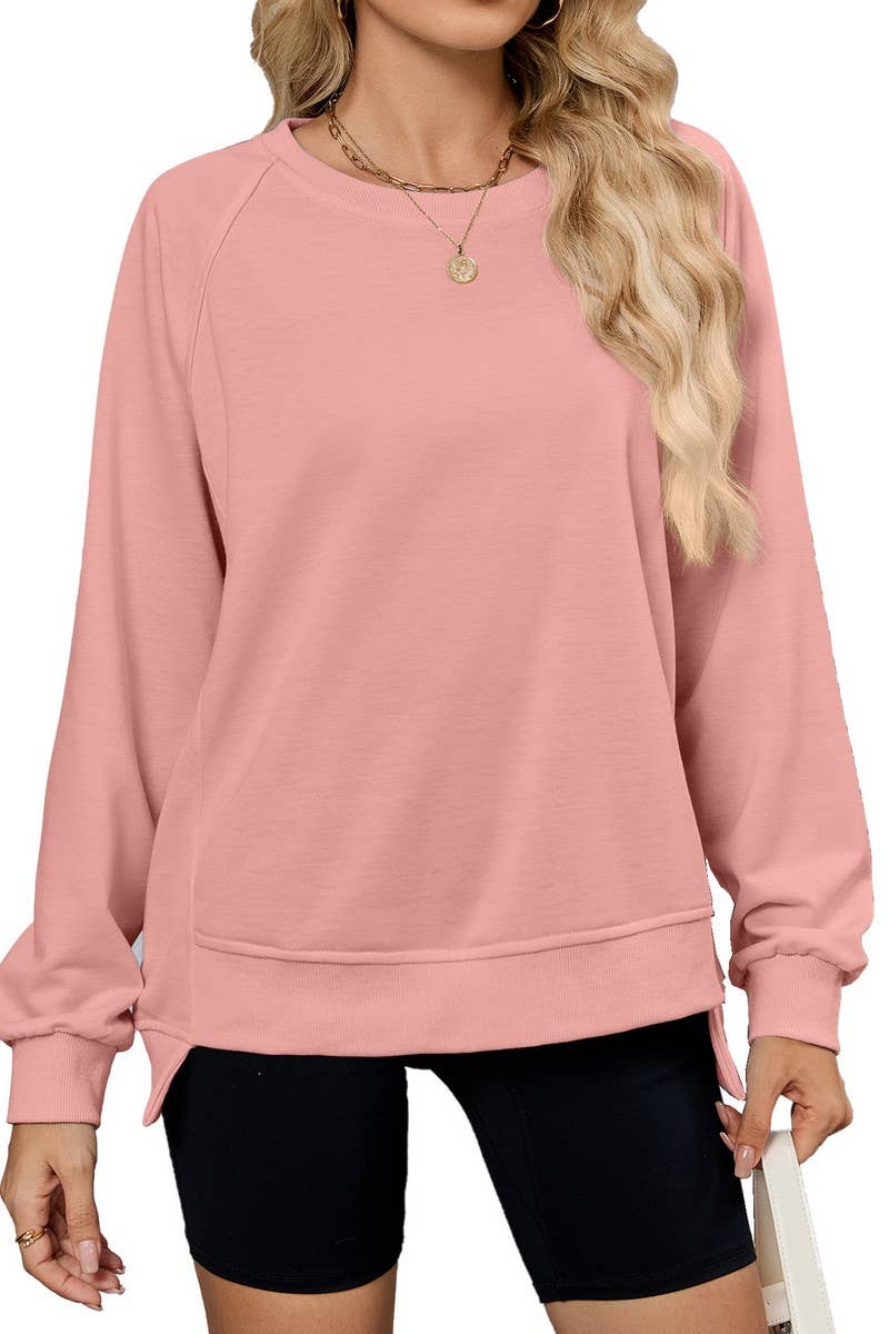 NINEXIS - Vente T-shirt – femme - NOUVEAU HAUT LÂCHE À MANCHES LONGUES ET COL ROND FILETÉ CWTTL010013