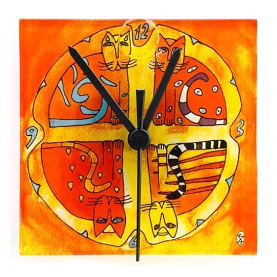 CARNEOL GLASS - Wholesale Wall Clock - Graficity Cat Wall Clock 13X13 Cm