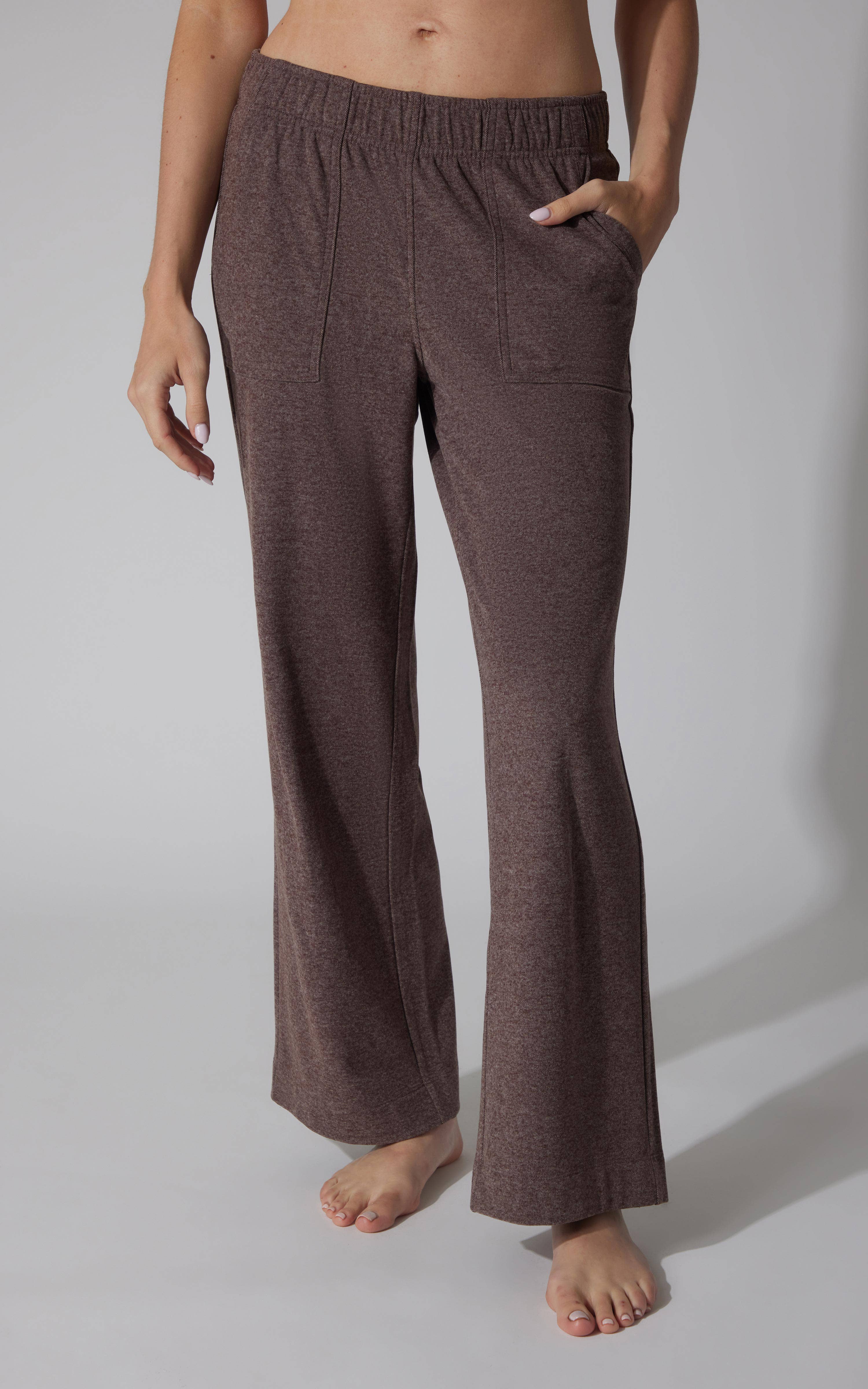 90 Degree by Reflex & Yogalicious - Wholesale Pants - Women's - Women's Marled Wide Leg Pants with Back Pocket
