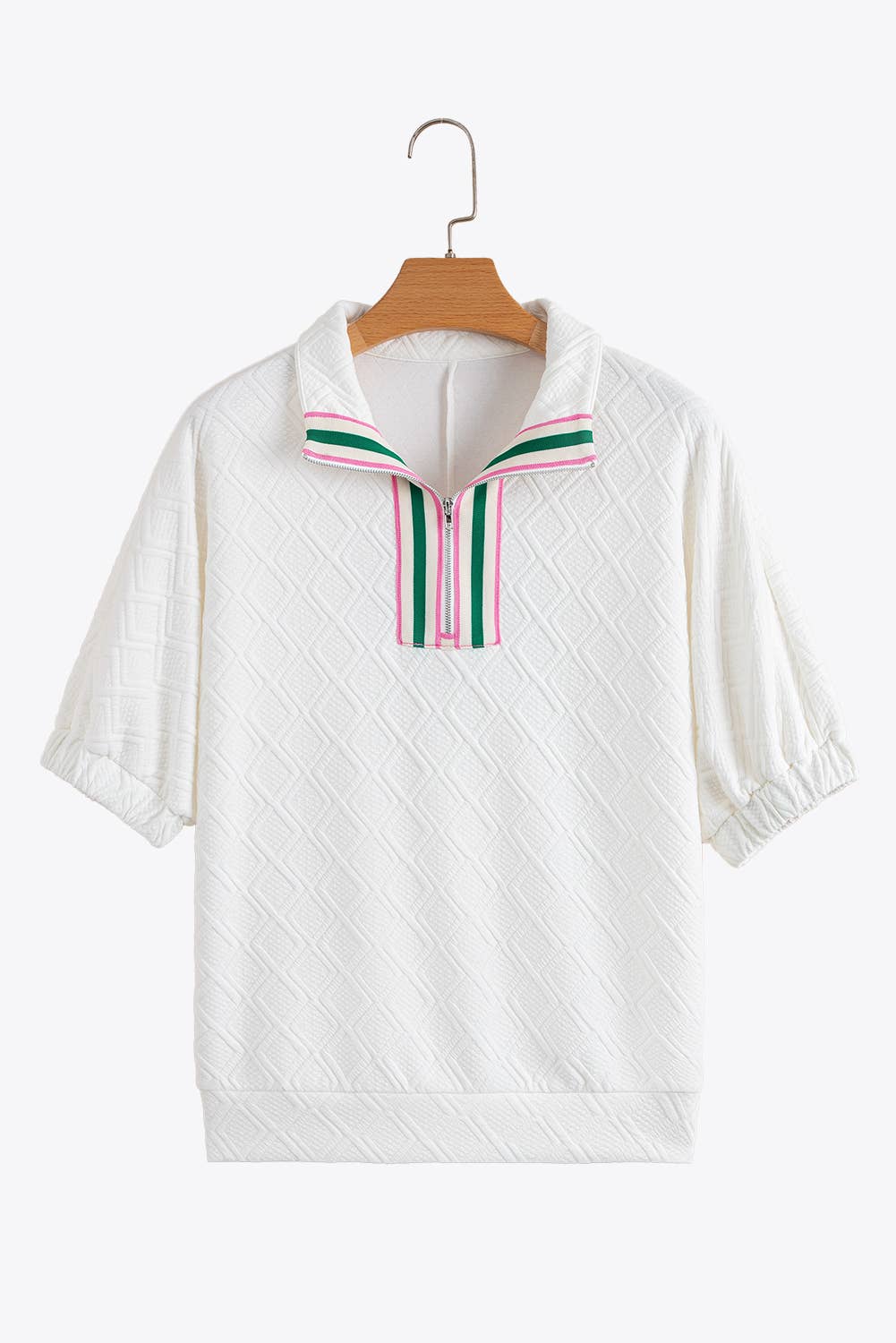 Aapparella - Wholesale Blouse - Women's - Textured Colorful Tape Zip Collared Top | S-XL3