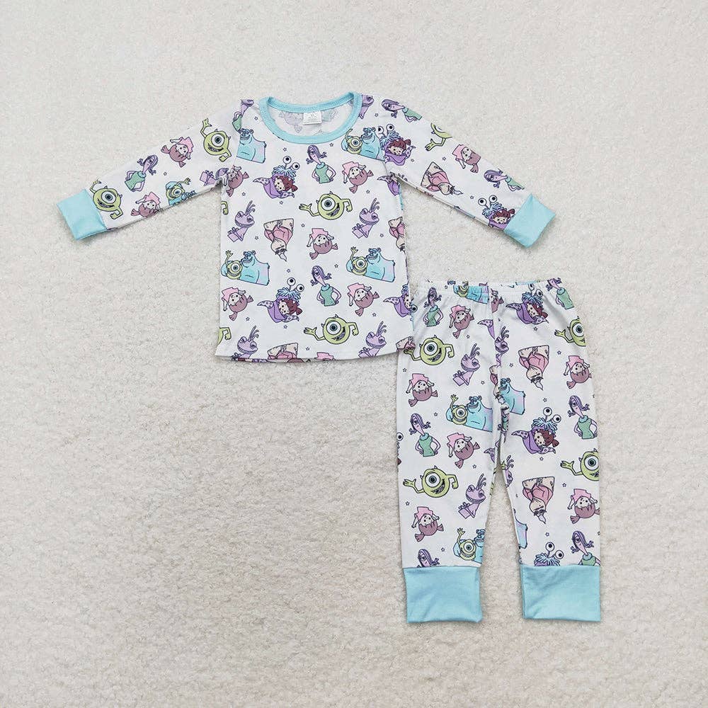 Aier Wholesale - Wholesale Sleepwear Set - Kids - Baby Boys Monster Blue Top Pants Bamboo Pajamas Clothes Sets0