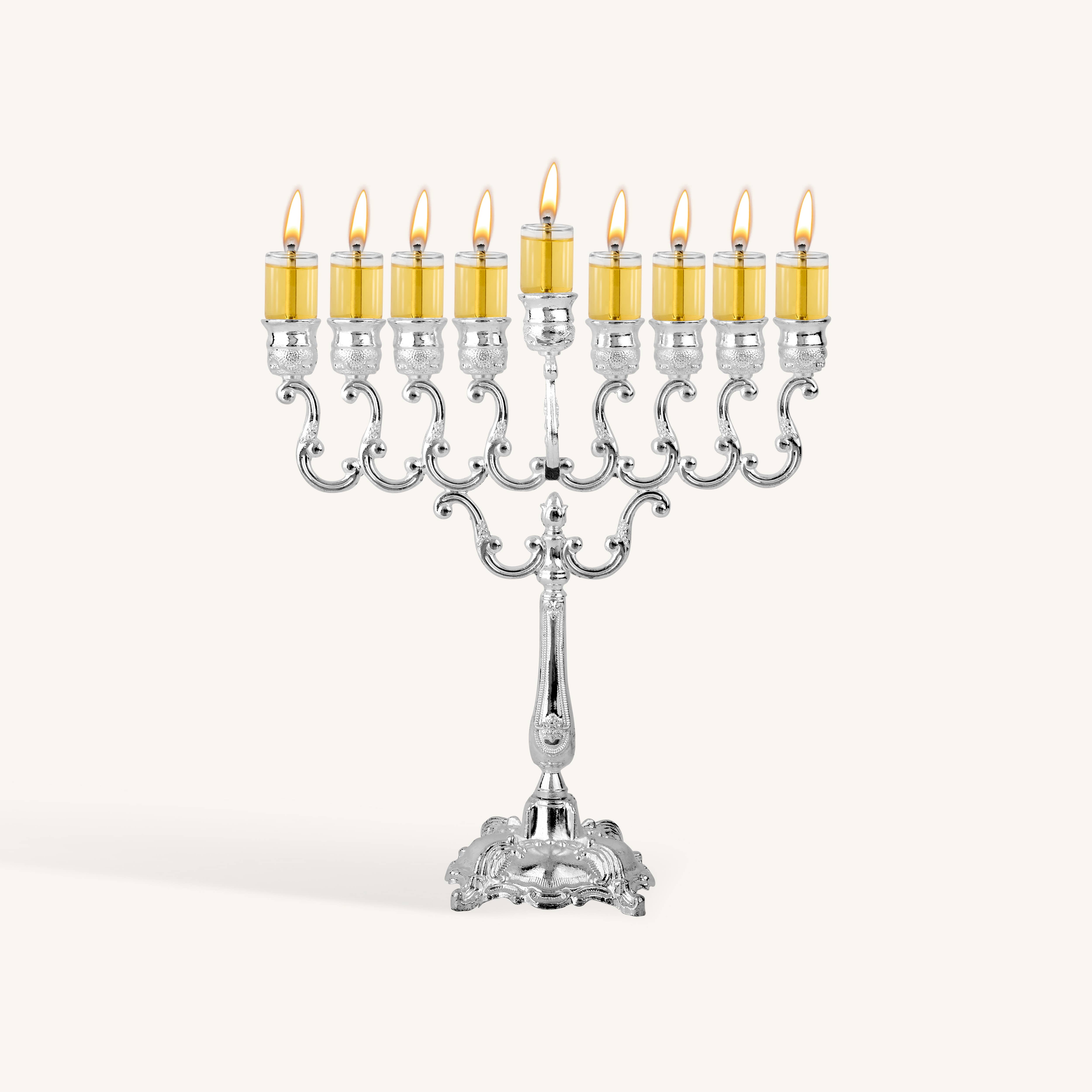 Ner Mitzvah - Vendita all'ingrosso Menorah - Olio Menorah, 25,4 cm, placcato in argento