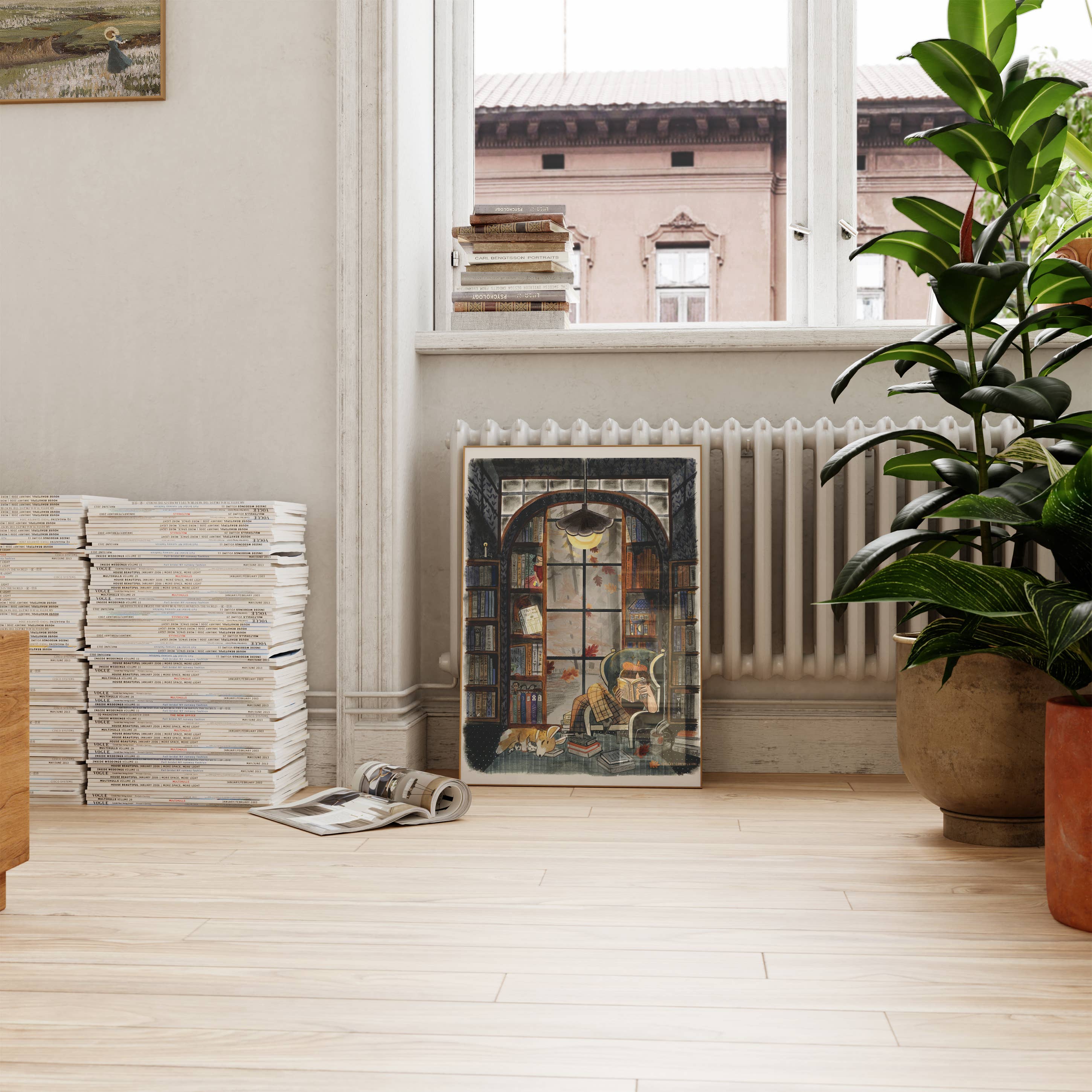 Shelley Couvillion – wholesale Art print – Kismet - Cozy Autumn Bookstore Reading Nook Print1