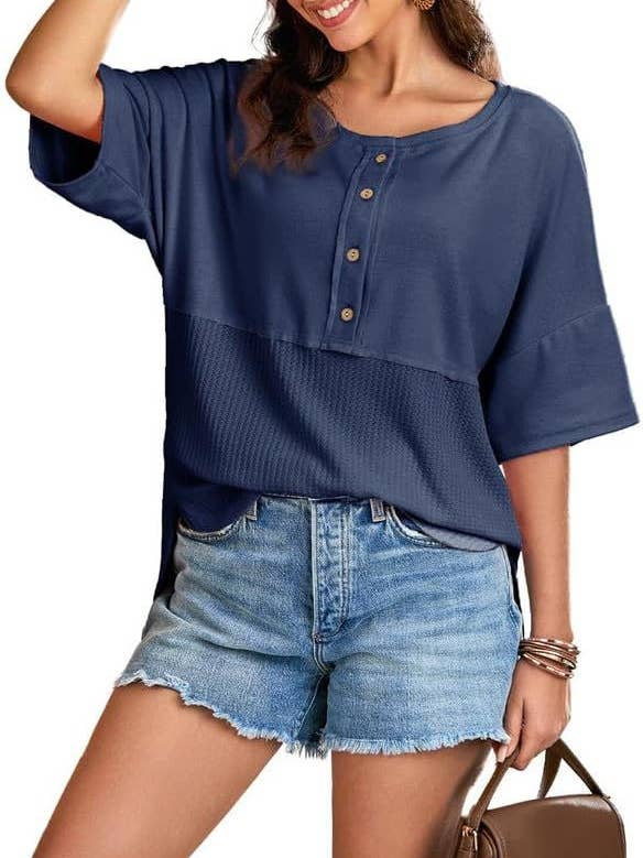 Hope & Sunshine - Wholesale Top – Maternity - Waffle Knit Button Top with 3/4 Sleeves14